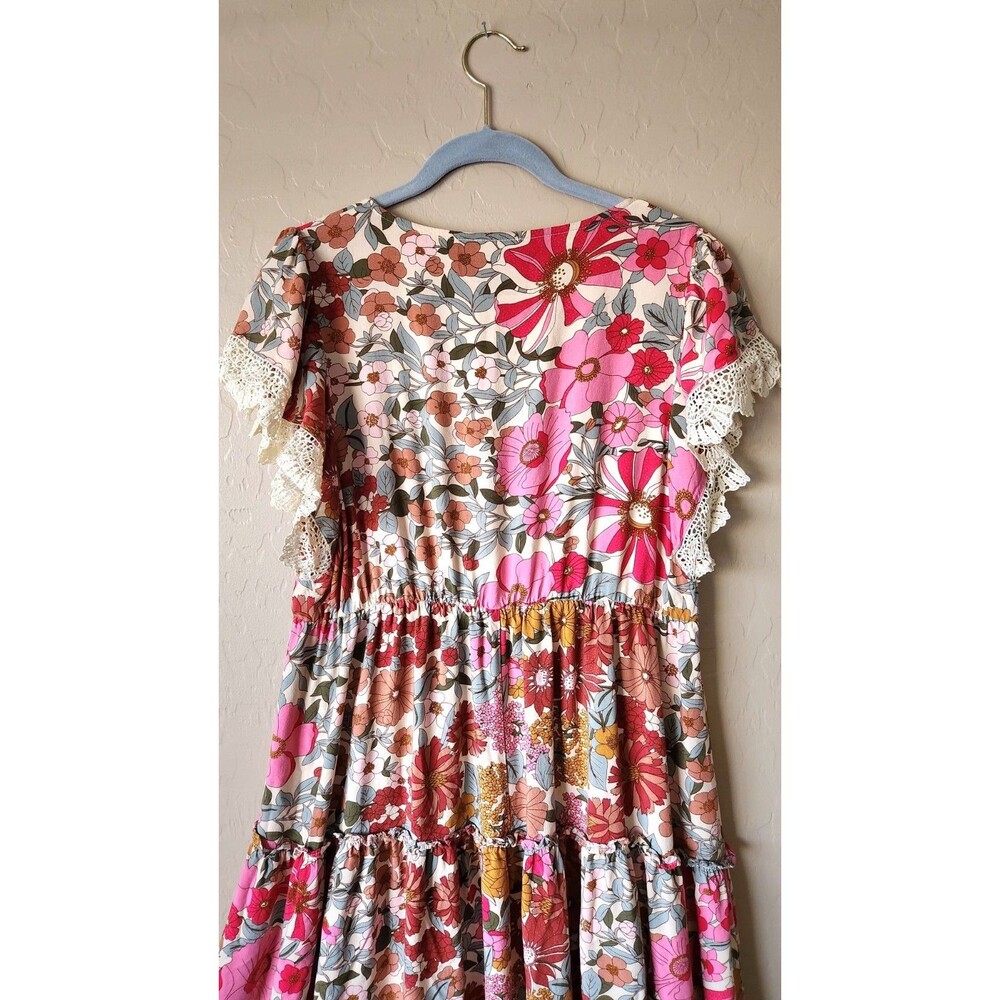 Jodifl Multicolored Floral Maxi Dress  Sz L Tiered Skirt Buttons Lightweight - Picture 10 of 12
